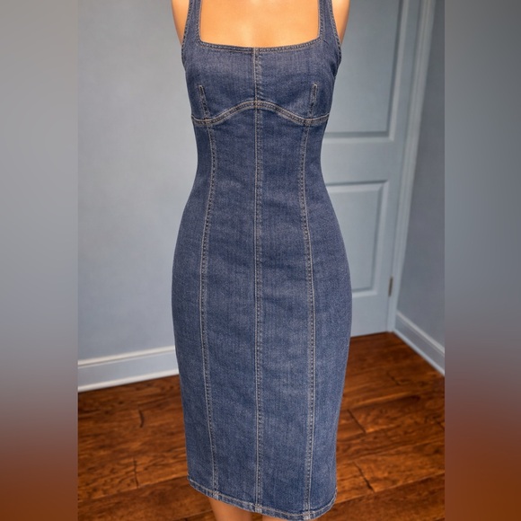 wild fable Dresses & Skirts - Wild Fable Denim Midi Dress Bodycon Slit Fitted Blue Size M